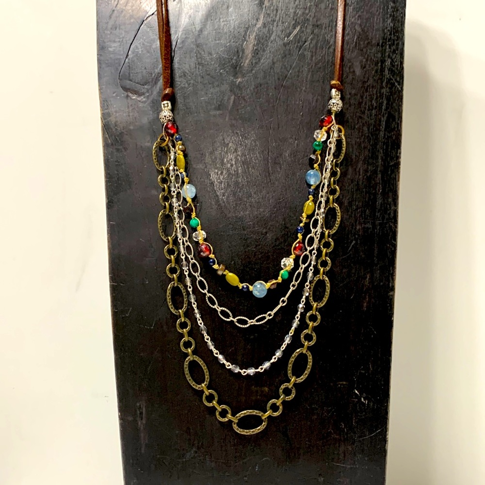 Multi strand chain leather necklace